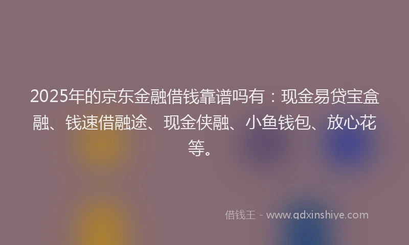 2025年的京东金融借钱靠谱吗有：现金易贷宝盒融、钱速借融途、现金侠融、小鱼钱包、放心花等。
