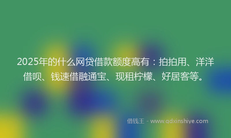2025年的什么网贷借款额度高有：拍拍用、洋洋借呗、钱速借融通宝、现租柠檬、好居客等。