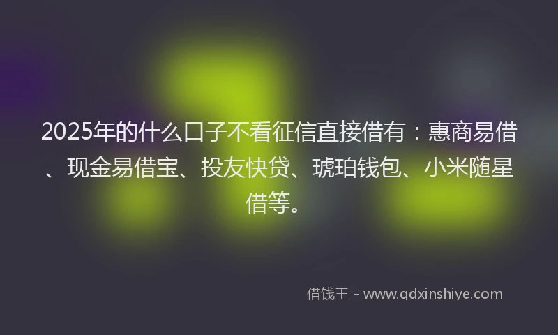 2025年的什么口子不看征信直接借有:惠商易借、现金易借宝、投友快贷、琥珀钱包、小米随星借等。