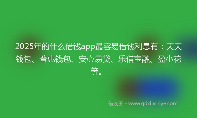 2025年的什么借钱app最容易借钱利息有：天天钱包、普惠钱包、安心易贷、乐借宝融、盈小花等。