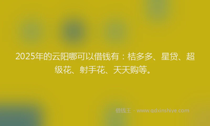 2025年的云阳哪可以借钱有：桔多多、星贷、超级花、射手花、天天购等。