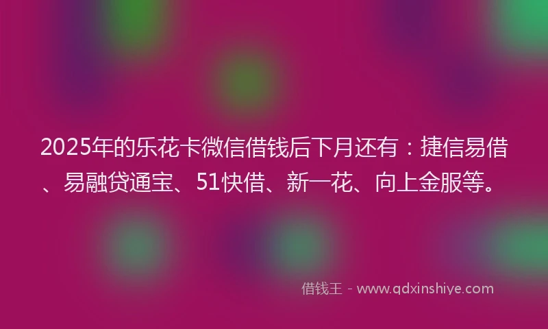 2025年的乐花卡微信借钱后下月还有：捷信易借、易融贷通宝、51快借、新一花、向上金服等。