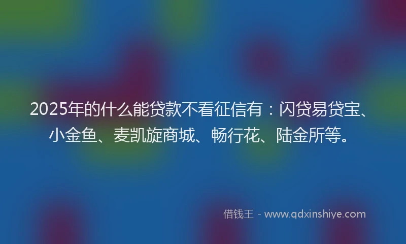2025年的什么能贷款不看征信有:闪贷易贷宝、小金鱼、麦凯旋商城、畅行花、陆金所等。