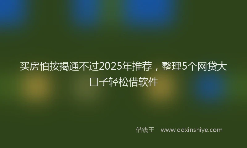 买房怕按揭通不过2025年推荐，整理5个网贷大口子轻松借软件