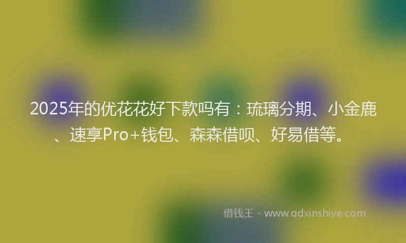 2025年的优花花好下款吗有：琉璃分期、小金鹿、速享Pro+钱包、森森借呗、好易借等。