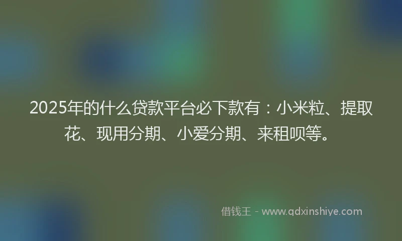 2025年的什么贷款平台必下款有：小米粒、提取花、现用分期、小爱分期、来租呗等。
