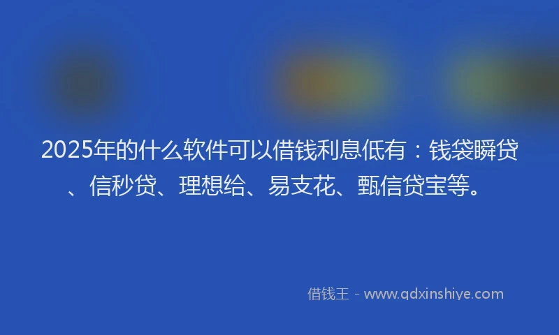 2025年的什么软件可以借钱利息低有：钱袋瞬贷、信秒贷、理想给、易支花、甄信贷宝等。