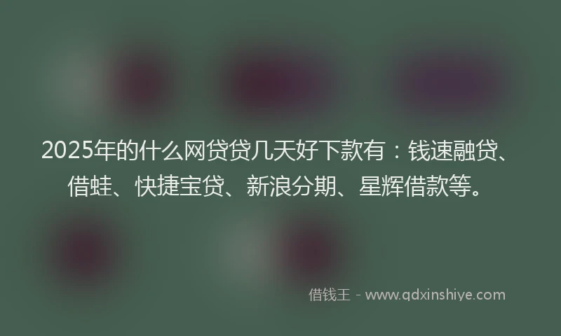 2025年的什么网贷贷几天好下款有：钱速融贷、借蛙、快捷宝贷、新浪分期、星辉借款等。