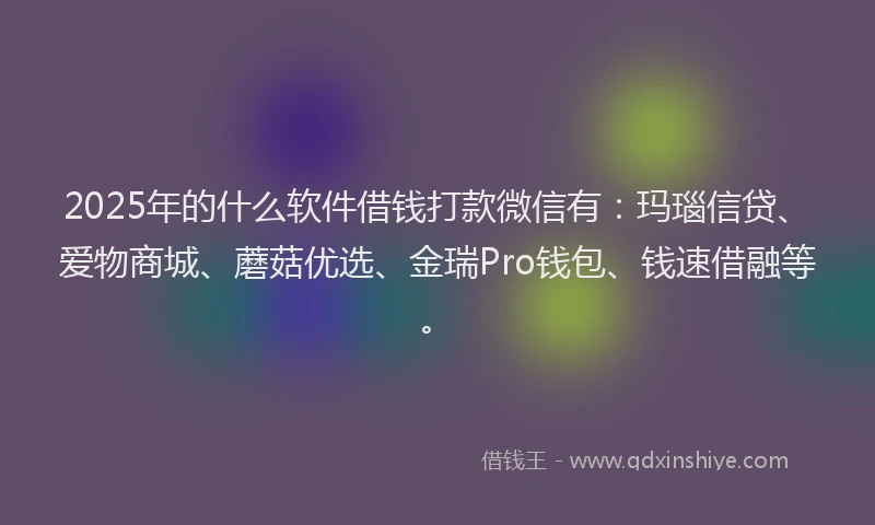 2025年的什么软件借钱打款微信有：玛瑙信贷、爱物商城、蘑菇优选、金瑞Pro钱包、钱速借融等。