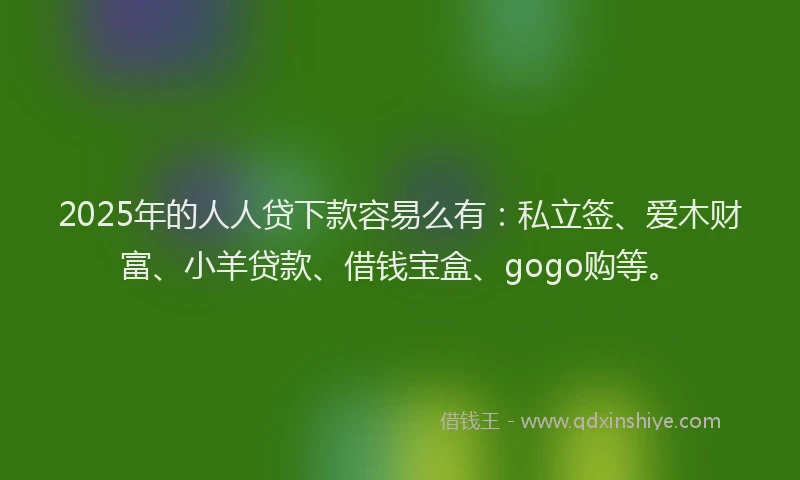 2025年的人人贷下款容易么有：私立签、爱木财富、小羊贷款、借钱宝盒、gogo购等。