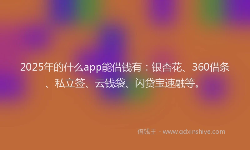 2025年的什么app能借钱有：银杏花、360借条、私立签、云钱袋、闪贷宝速融等。
