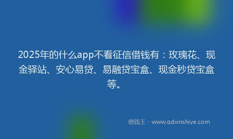2025年的什么app不看征信借钱有:玫瑰花、现金驿站、安心易贷、易融贷宝盒、现金秒贷宝盒等。