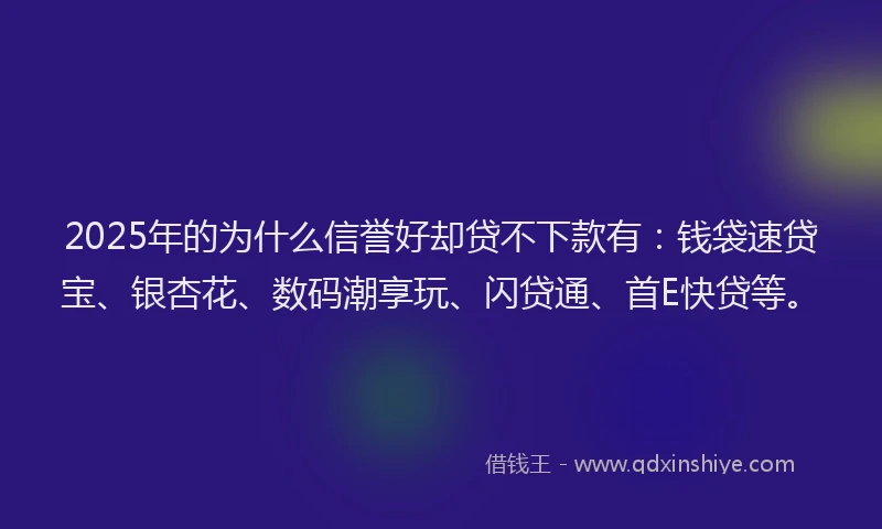 2025年的为什么信誉好却贷不下款有：钱袋速贷宝、银杏花、数码潮享玩、闪贷通、首E快贷等。
