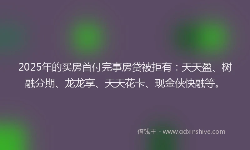 2025年的买房首付完事房贷被拒有：天天盈、树融分期、龙龙享、天天花卡、现金侠快融等。