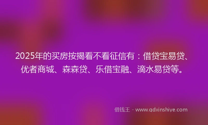 2025年的买房按揭看不看征信有：借贷宝易贷、优者商城、森森贷、乐借宝融、滴水易贷等。