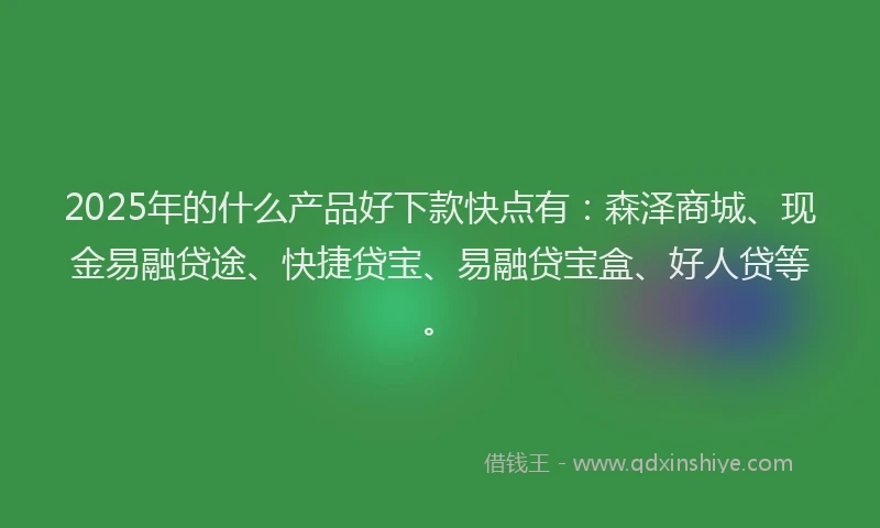 2025年的什么产品好下款快点有：森泽商城、现金易融贷途、快捷贷宝、易融贷宝盒、好人贷等。