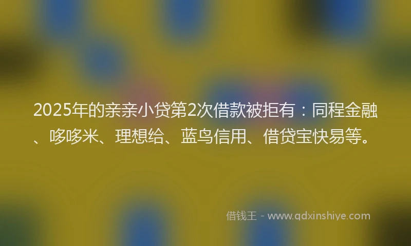 2025年的亲亲小贷第2次借款被拒有:同程金融、哆哆米、理想给、蓝鸟信用、借贷宝快易等。