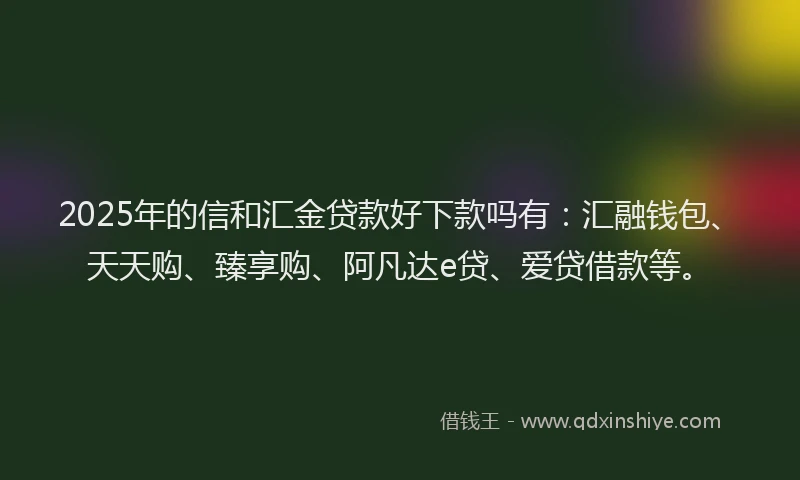 2025年的信和汇金贷款好下款吗有：汇融钱包、天天购、臻享购、阿凡达e贷、爱贷借款等。