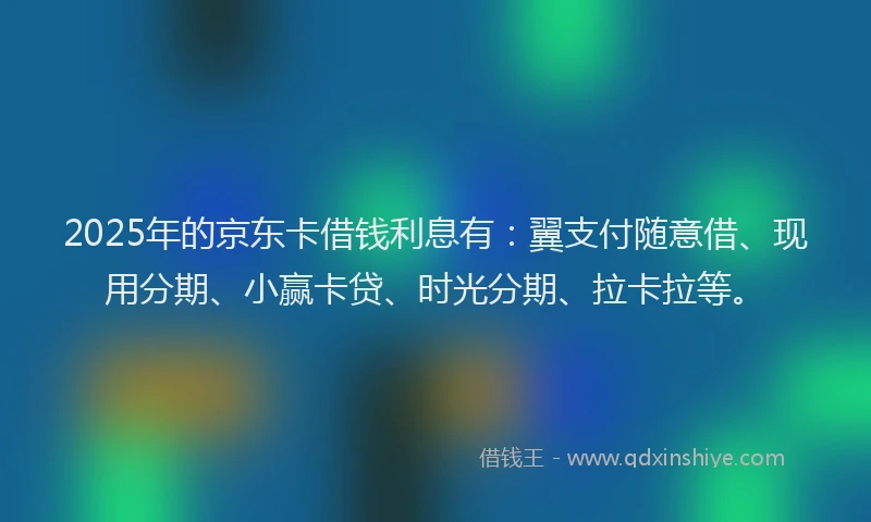 2025年的京东卡借钱利息有：翼支付随意借、现用分期、小赢卡贷、时光分期、拉卡拉等。
