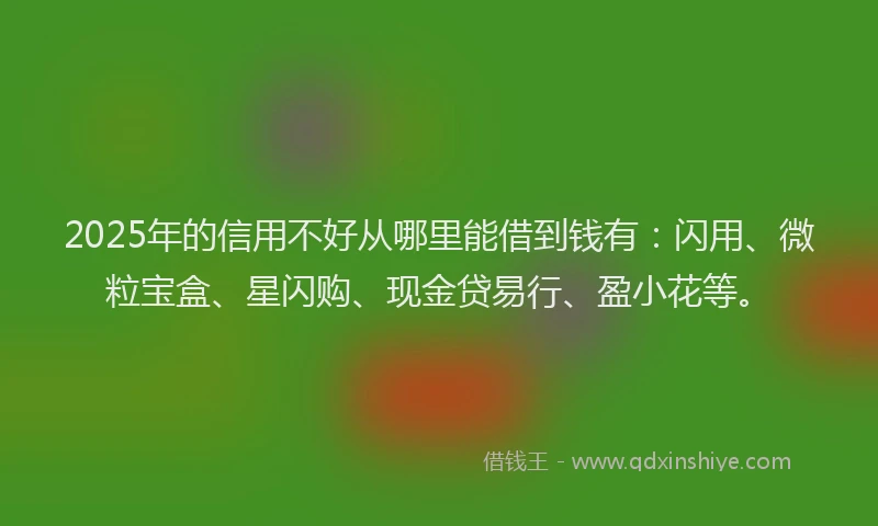 2025年的信用不好从哪里能借到钱有：闪用、微粒宝盒、星闪购、现金贷易行、盈小花等。