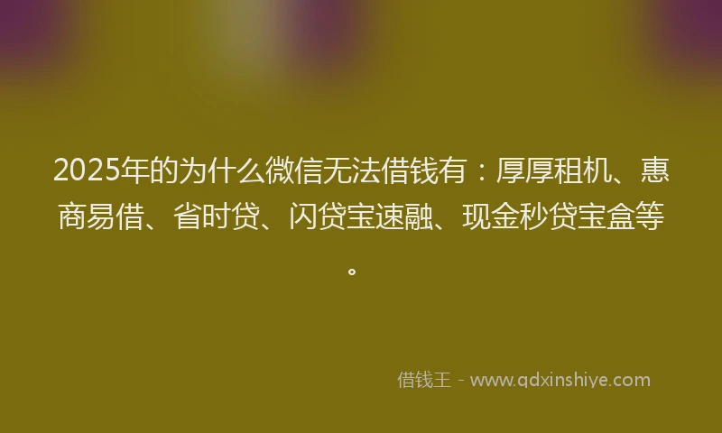 2025年的为什么微信无法借钱有:厚厚租机、惠商易借、省时贷、闪贷宝速融、现金秒贷宝盒等。
