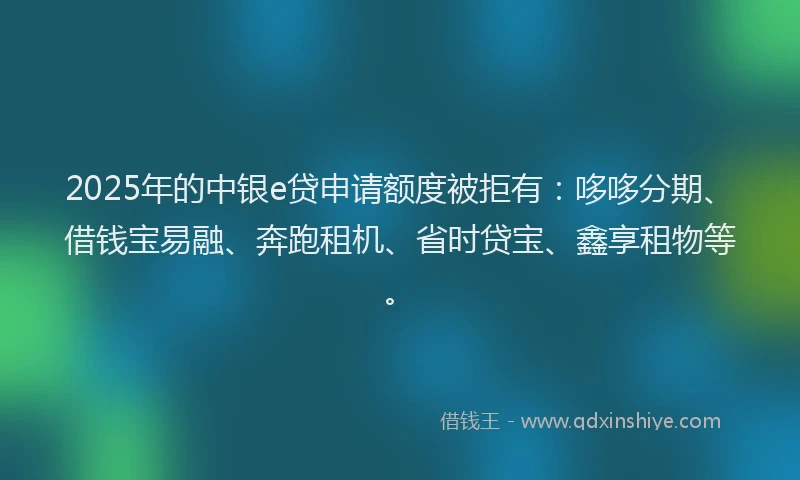 2025年的中银e贷申请额度被拒有：哆哆分期、借钱宝易融、奔跑租机、省时贷宝、鑫享租物等。