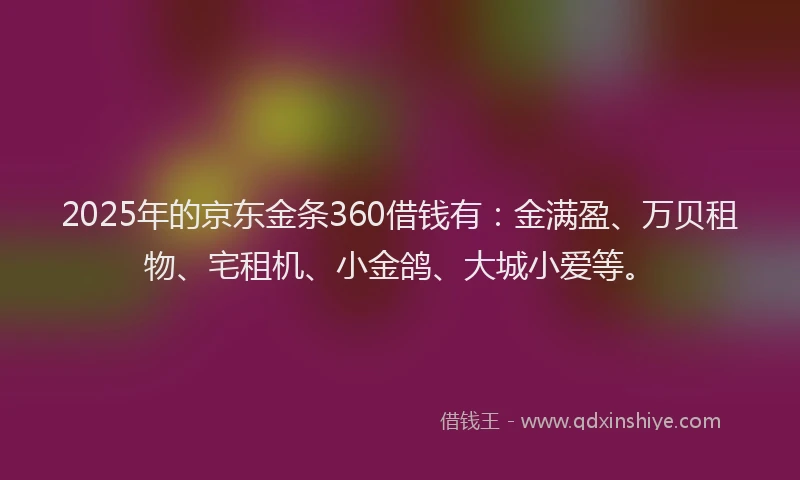 2025年的京东金条360借钱有：金满盈、万贝租物、宅租机、小金鸽、大城小爱等。