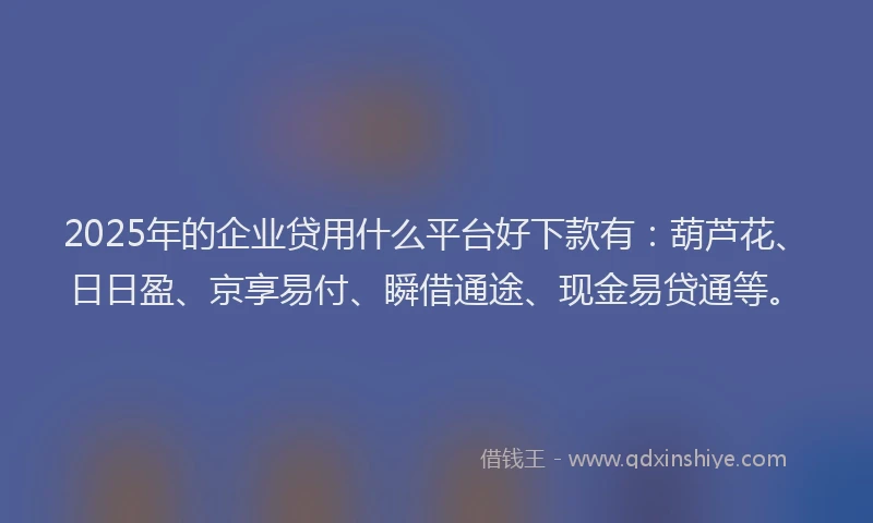2025年的企业贷用什么平台好下款有：葫芦花、日日盈、京享易付、瞬借通途、现金易贷通等。