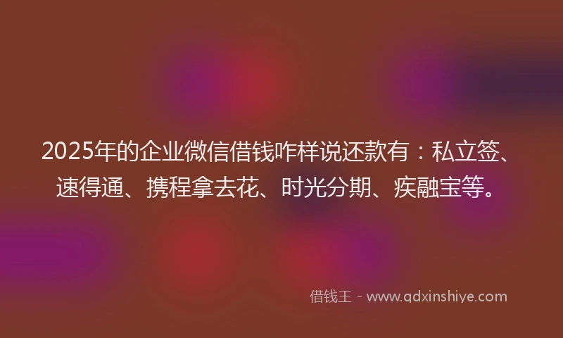 2025年的企业微信借钱咋样说还款有：私立签、速得通、携程拿去花、时光分期、疾融宝等。