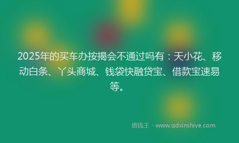 2025年的买车办按揭会不通过吗有：天小花、移动白条、丫头商城、钱袋快融贷宝、借款宝速易等。