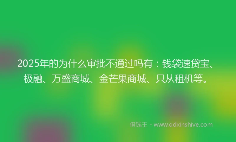 2025年的为什么审批不通过吗有：钱袋速贷宝、极融、万盛商城、金芒果商城、只从租机等。