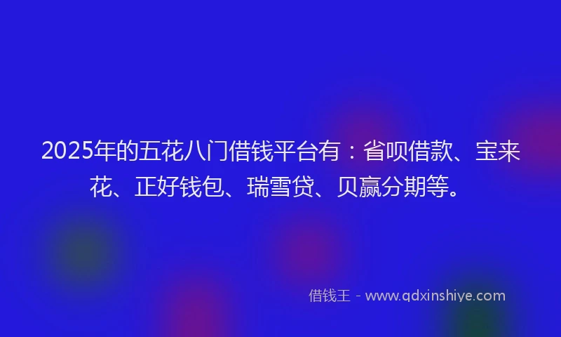 2025年的五花八门借钱平台有：省呗借款、宝来花、正好钱包、瑞雪贷、贝赢分期等。
