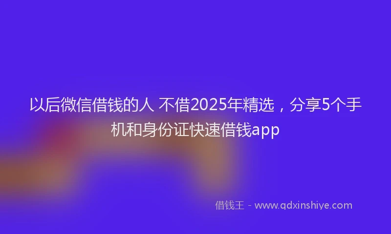 以后微信借钱的人 不借2025年精选,分享5个手机和身份证快速借钱app