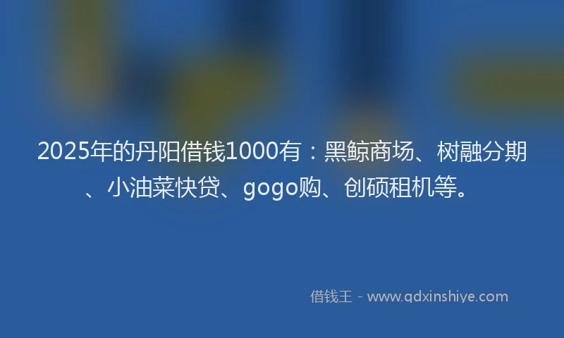 2025年的丹阳借钱1000有：黑鲸商场、树融分期、小油菜快贷、gogo购、创硕租机等。