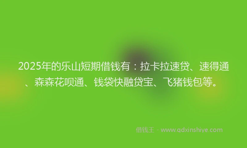 2025年的乐山短期借钱有：拉卡拉速贷、速得通、森森花呗通、钱袋快融贷宝、飞猪钱包等。