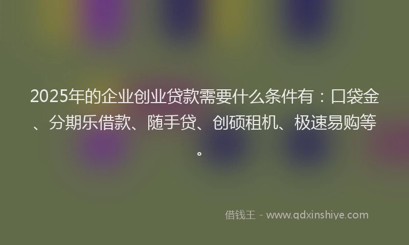 2025年的企业创业贷款需要什么条件有：口袋金、分期乐借款、随手贷、创硕租机、极速易购等。