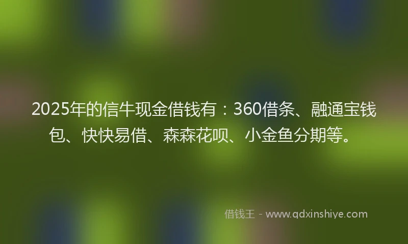 2025年的信牛现金借钱有：360借条、融通宝钱包、快快易借、森森花呗、小金鱼分期等。