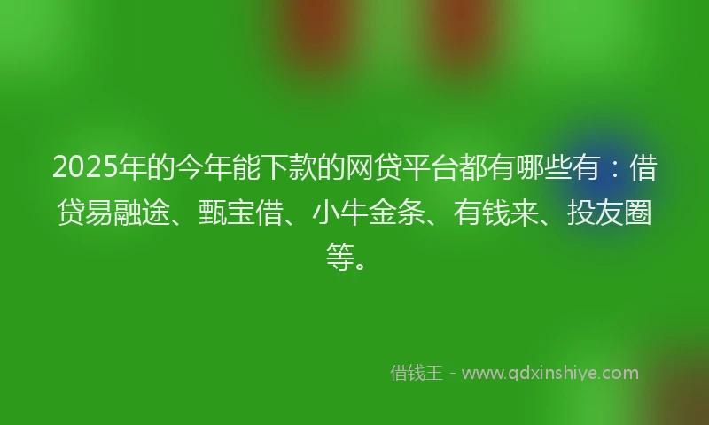 2025年的今年能下款的网贷平台都有哪些有：借贷易融途、甄宝借、小牛金条、有钱来、投友圈等。