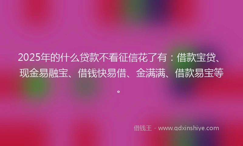 2025年的什么贷款不看征信花了有：借款宝贷、现金易融宝、借钱快易借、金满满、借款易宝等。