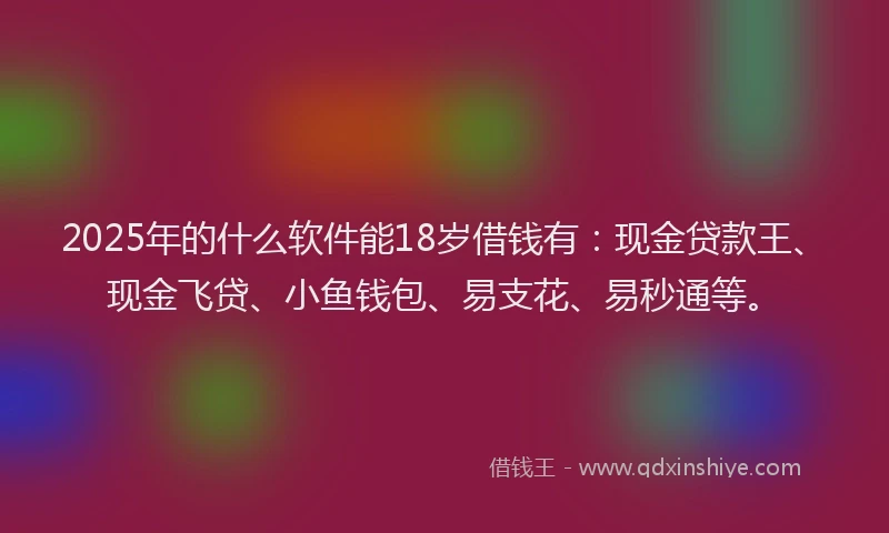 2025年的什么软件能18岁借钱有：现金贷款王、现金飞贷、小鱼钱包、易支花、易秒通等。