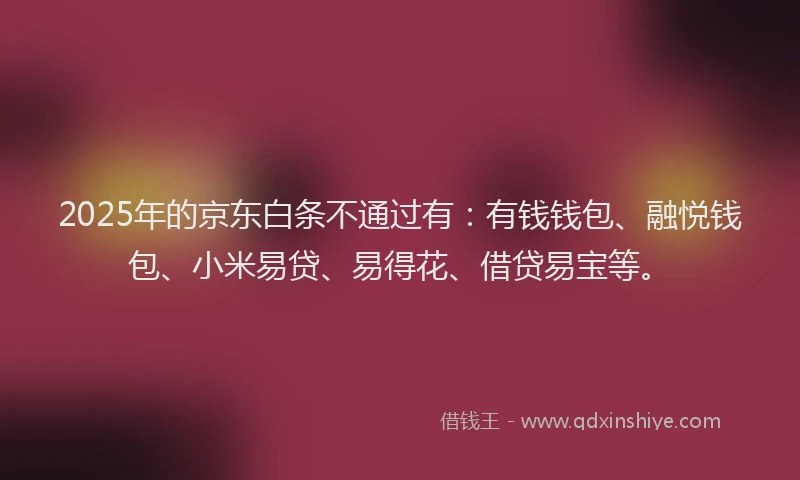 2025年的京东白条不通过有：有钱钱包、融悦钱包、小米易贷、易得花、借贷易宝等。