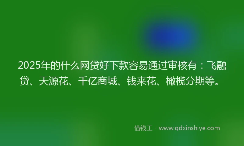 2025年的什么网贷好下款容易通过审核有：飞融贷、天源花、千亿商城、钱来花、橄榄分期等。