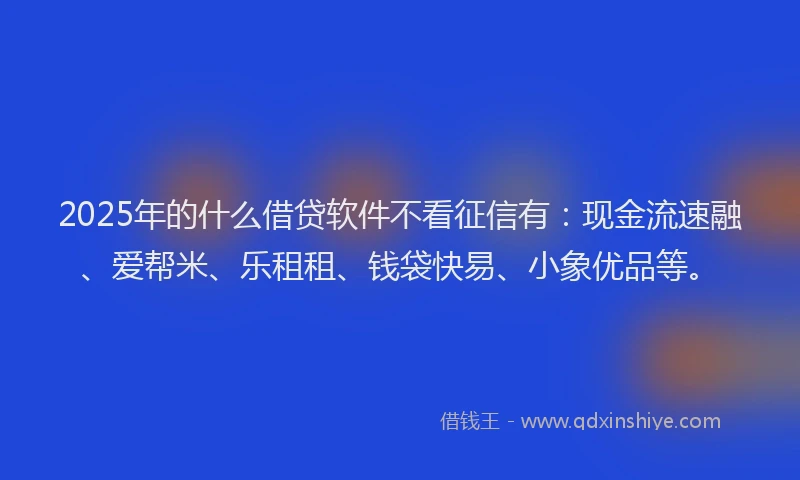 2025年的什么借贷软件不看征信有：现金流速融、爱帮米、乐租租、钱袋快易、小象优品等。