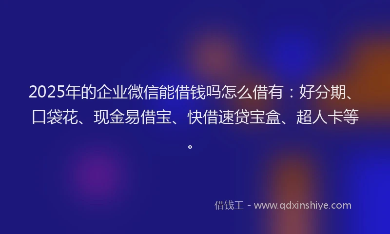 2025年的企业微信能借钱吗怎么借有：好分期、口袋花、现金易借宝、快借速贷宝盒、超人卡等。