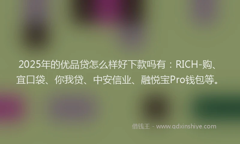 2025年的优品贷怎么样好下款吗有：RICH-购、宜口袋、你我贷、中安信业、融悦宝Pro钱包等。