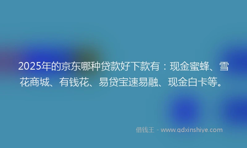 2025年的京东哪种贷款好下款有：现金蜜蜂、雪花商城、有钱花、易贷宝速易融、现金白卡等。