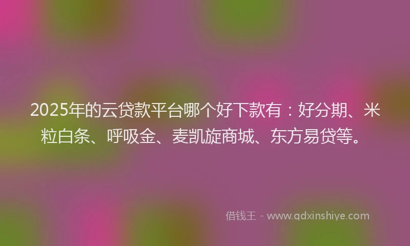 2025年的云贷款平台哪个好下款有：好分期、米粒白条、呼吸金、麦凯旋商城、东方易贷等。