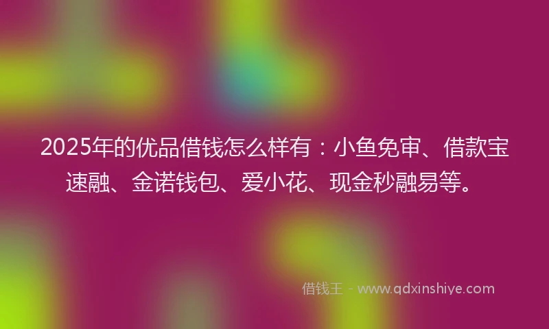 2025年的优品借钱怎么样有:小鱼免审、借款宝速融、金诺钱包、爱小花、现金秒融易等。