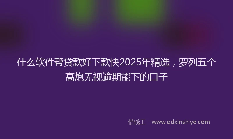 什么软件帮贷款好下款快2025年精选，罗列五个高炮无视逾期能下的口子
