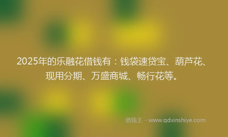 2025年的乐融花借钱有：钱袋速贷宝、葫芦花、现用分期、万盛商城、畅行花等。